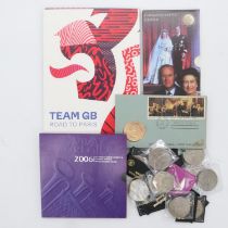 2006 coin set, commemorative team GB folder with a further quantity of 1977 crowns. UK P&P Group