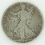 1918 silver 50 cents walking liberty. UK P&P Group 0 (£6+VAT for the first lot and £1+VAT for