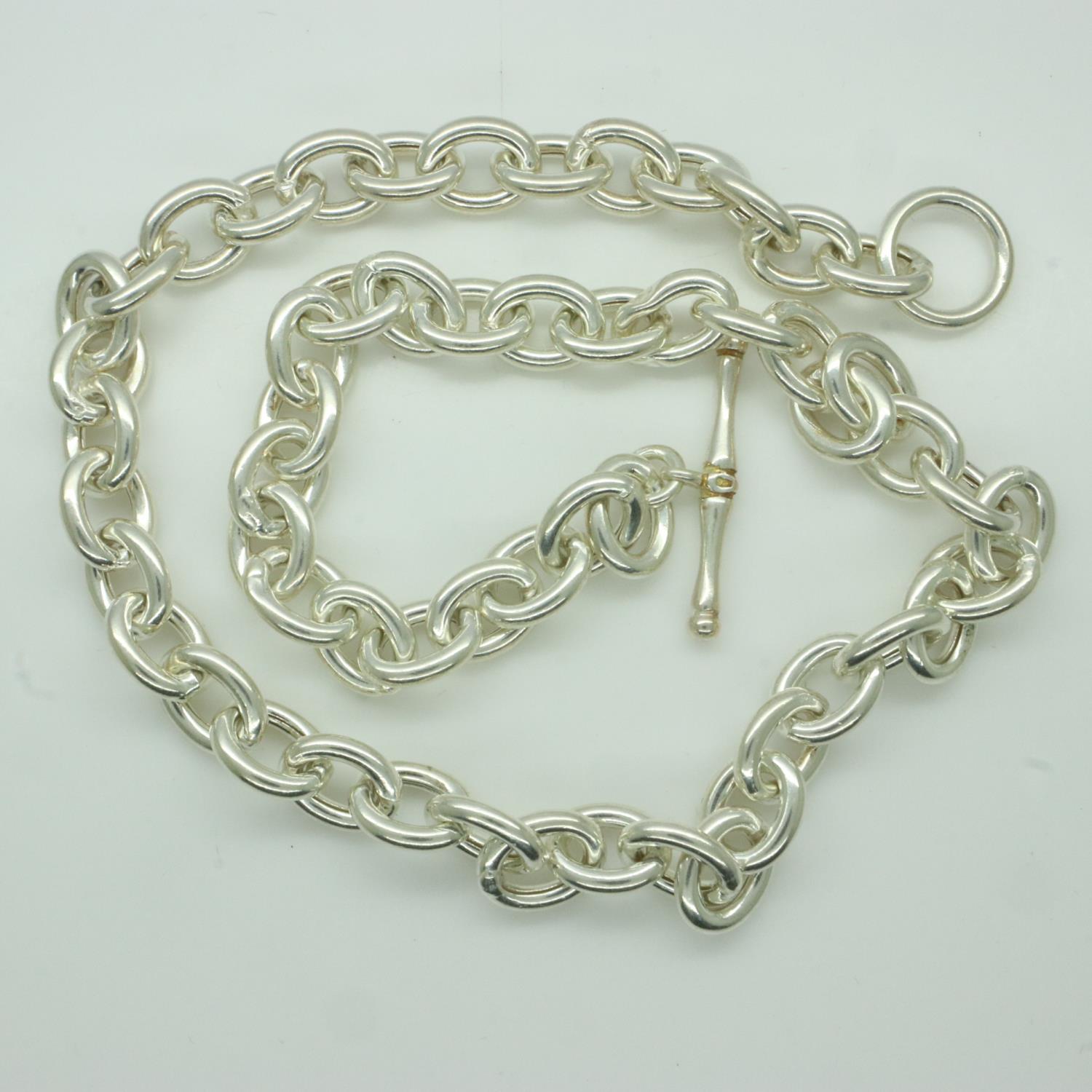 Silver T-bar necklace, L: 44 cm, 39g. UK P&P Group 0 (£6+VAT for the first lot and £1+VAT for