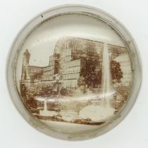 Circular glass paperweight for the Crystal Palace Exposition, D: 70 mm. UK P&P Group 2 (£20+VAT