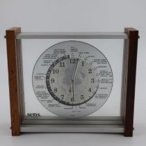 A SENS quartz world time clock, 1970's, teak and aluminium. Working at lotting up. UK P&P Group