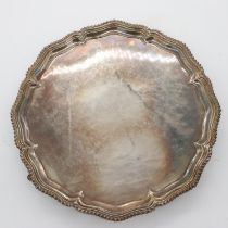 Hallmarked silver tray on three pad feet, Sheffield assay, 1824g, D: 40cm. UK P&P Group 3 (£30+VAT