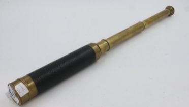 Three draw brass telescope, by WS Lauwers optician of Amsterdam, L: 74cm extended. UK P&P Group