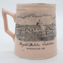 Ceramic mug for the Royal Jubilee Exhibition Manchester 1889. UK P&P Group 2 (£20+VAT for the