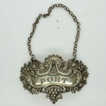 Georgian silver port decanter label. UK P&P Group 1 (£16+VAT for the first lot and £2+VAT for