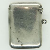 Hallmarked silver vesta case, engraved J, 20g. UK P&P Group 1 (£16+VAT for the first lot and £2+