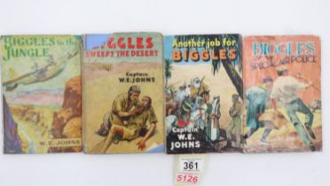 Four Biggles hardback books by Captain W.E Johns with dust covers. UK P&P Group 2 (£20+VAT for the