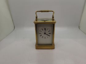 Brass carriage clock, working at lotting, H: 11 cm. UK P&P Group 2 (£20+VAT for the first lot and £