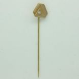 Gold pin with diamond inset, L: 53 mm, 1.7g. UK P&P Group 0 (£6+VAT for the first lot and £1+VAT for