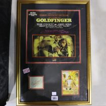 James Bond Goldfinger framed LP album cover and Shirley Bassey signature, Tania Mallet and Shirley