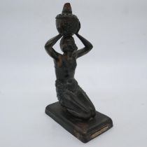 Spelter kneeling deity with plaque for the 1931 Paris Exposition Colonials, H: 29 cm. UK P&P Group 2