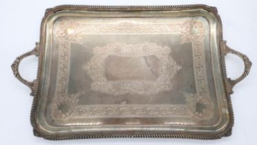 Large silver tray, 3510g, Sheffield hallmark, 68 x 40cm, maker JH (John Holmes), year 'b', 1898.