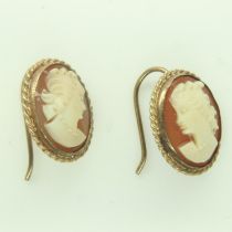 Pair of 9ct gold cameo earrings, 2.0g. UK P&P Group 0 (£6+VAT for the first lot and £1+VAT for