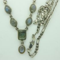 Italian silver chain L: 46 cm, and a stone set silver necklace L: 44 cm. UK P&P Group 1 (£16+VAT for