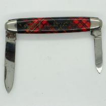 Tartan twin bladed penknife for the 1938 Scottish Empire Exhibition. UK P&P Group 1 (£16+VAT for the