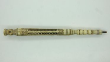 Carved bone pen featuring a single Stanhope of the Crystal Palace Exhibition. UK P&P Group 1 (£16+