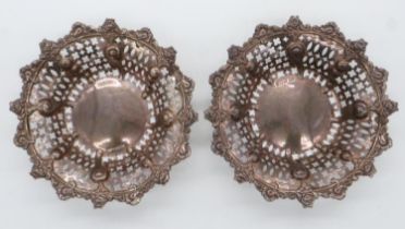 A pair of pierced, hallmarked silver baskets, Sheffield assay, by Mappin and Webb, 230g total. UK