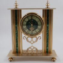 A high grade Seiko faux malachite and gold tone mantle clock, model QW424G. Working at lotting up.