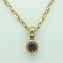 18ct gold chain with ruby set pendant, L: 48 cm, 6.0g. UK P&P Group 0 (£6+VAT for the first lot