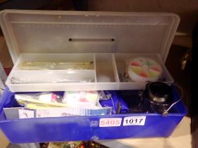 Plastic box of mixed fishing items. Not available for in-house P&P