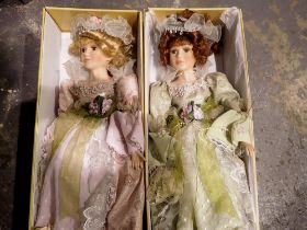 Two porcelain dolls from the Knightsbridge Collection. Not available for in-house P&P