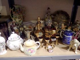 Shelf of mixed ceramics and glass. Not available for in-house P&P