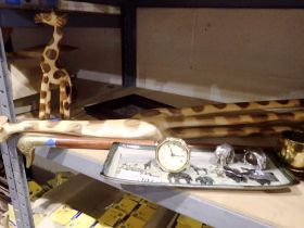 Selection of mixed items to include two wooden giraffes, largest H: 90 cm. Not available for in-