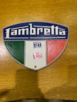 Cast iron Lambretta sign, L: 25 cm. UK P&P Group 2 (£20+VAT for the first lot and £4+VAT for