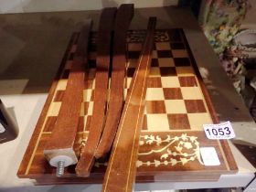 Staunton chess set (one rook absent), with a musical board table. King 7cm. UK P&P Group 3 (£30+