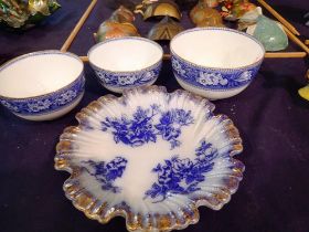 Three vintage Wedgwood Fallow Deer blue and white bowls and floral dish. Not available for in-