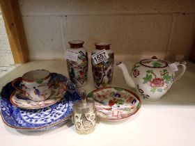 Small quantity of ceramics and snuff box. Not available for in-house P&P