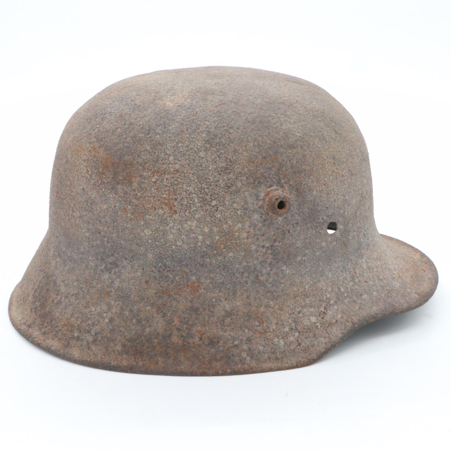 WWI Battle Damaged German M16 Stahlhelm Helmet. This helmet was found in woodland in the Ypres - Image 2 of 3