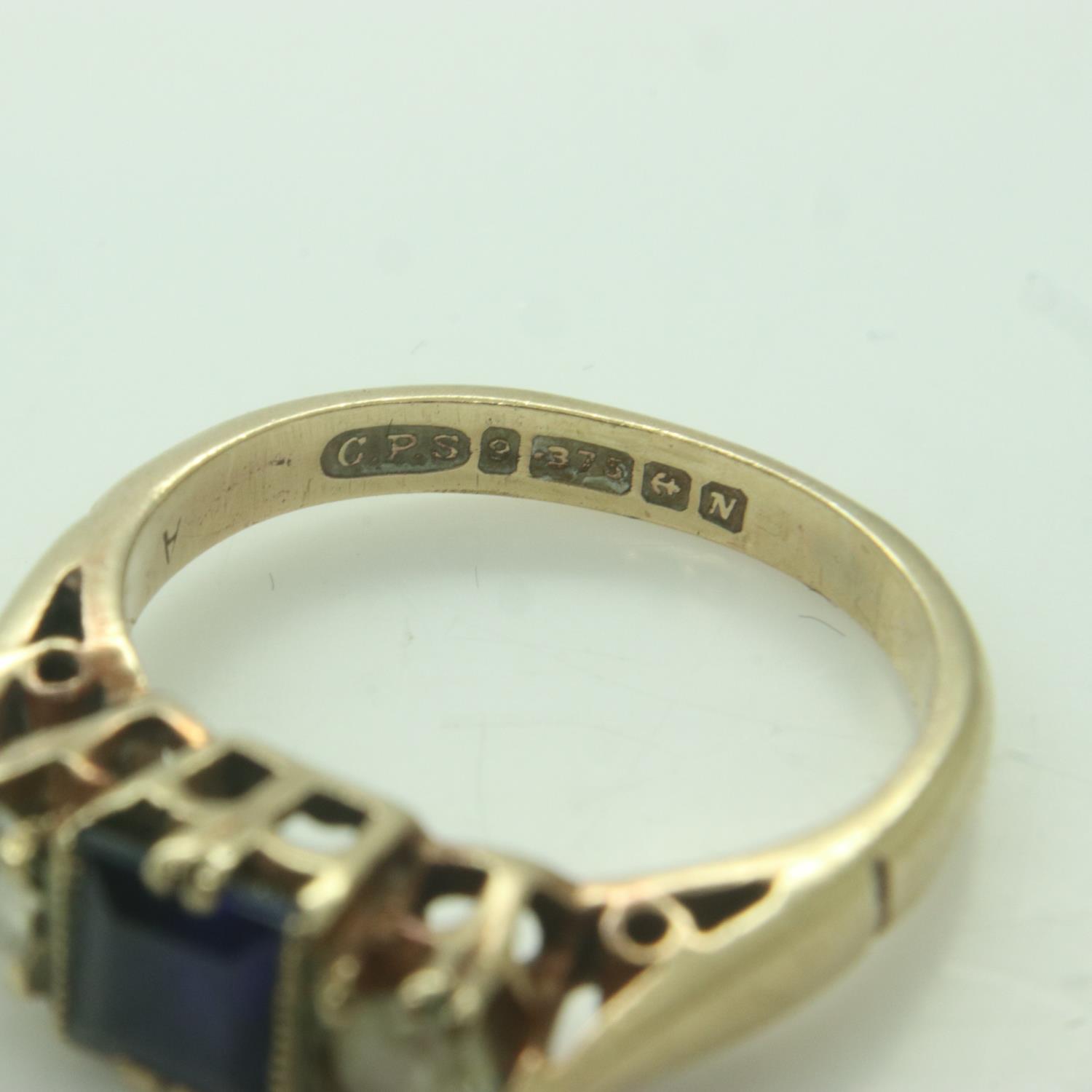 9ct gold ring set with sapphire and cubic zirconia, size J, 2.7g. UK P&P Group 0 (£6+VAT for the - Image 3 of 3