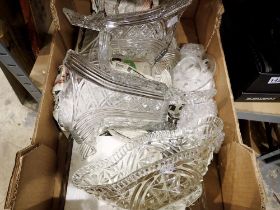 Quantity of pressed glass to include a pair of impressive footed vases. Not available for in-house