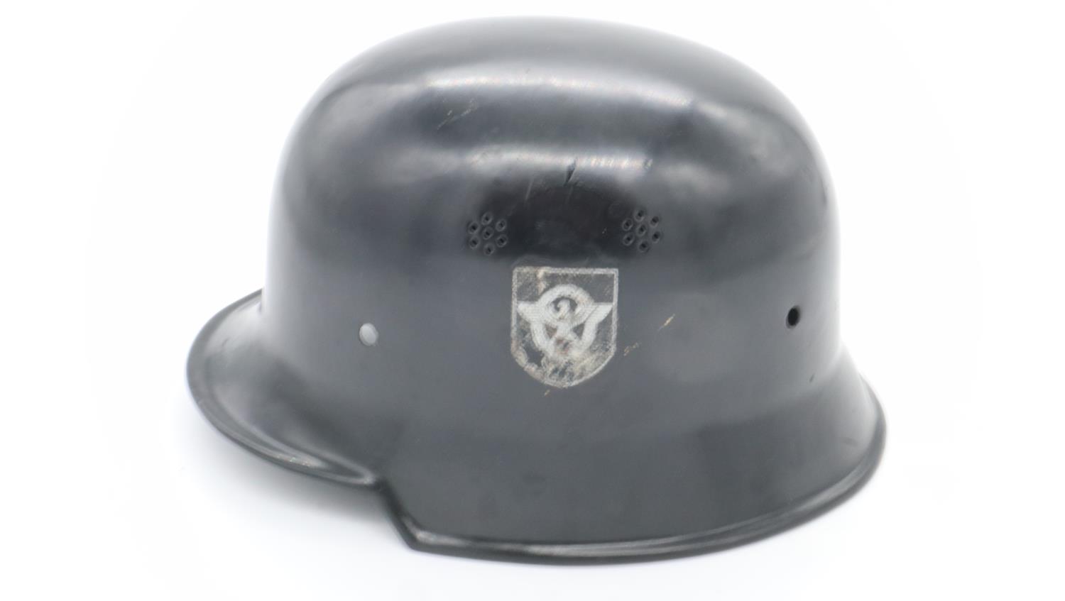 German WWII period Luftschutz enamelled steel helmet with liner, together with a later replica SA - Image 6 of 7