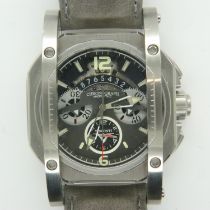 VISCONTI: gents 25th anniversary automatic chrono silver shadow wristwatch with nubuk strap - W105-