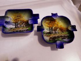 Two German Majolica hand painted ashtrays. UK P&P Group 2 (£20+VAT for the first lot and £4+VAT