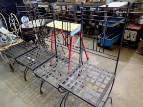 Four metal garden chairs with lattice seats. Not available for in-house P&P