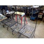 Four metal garden chairs with lattice seats. Not available for in-house P&P