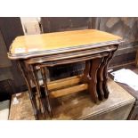 Nest of three teak tables, largest 60 x 40cm H. Not available for in-house P&P