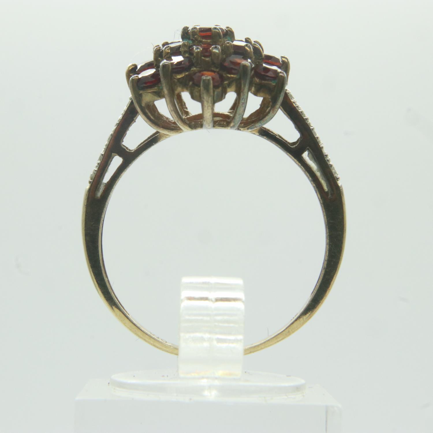 9ct gold cluster ring set with red stones and diamonds, size P, 2.9g. UK P&P Group 0 (£6+VAT for the - Image 2 of 3