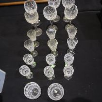 Six Waterford Crystal Hock glasses, six sherry glasses, six port glasses and two whisky tumblers all