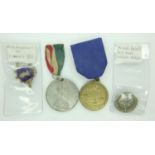 Edward VIII commemorative medal and enamelled badge, a further medal and a WWII War Service