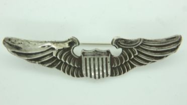 Theatre Made WWII Sterling Silver USAAF Pilots Wings. UK P&P Group 2 (£20+VAT for the first lot