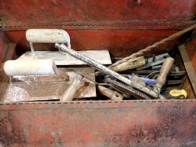 Red metal toolbox with tool contents. Not available for in-house P&P
