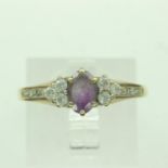 9ct gold ring set with amethyst and cubic zirconia, size R, 1.9g. UK P&P Group 0 (£6+VAT for the