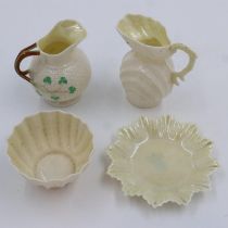 Four pieces of Belleek pottery, no cracks or chips, largest H: 11 cm. UK P&P Group 2 (£20+VAT for