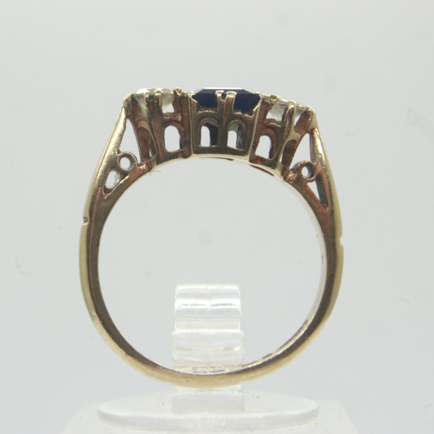 9ct gold ring set with sapphire and cubic zirconia, size J, 2.7g. UK P&P Group 0 (£6+VAT for the - Image 2 of 3