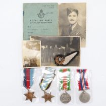 WWII RAF Air Crew Europe Star Medal Group inc Service Book and Photos of Air Engineer Sgt Frear, a
