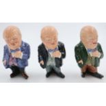 Three Winston Churchill figurines in different colourways, no cracks or chips, H: 13 cm. UK P&P